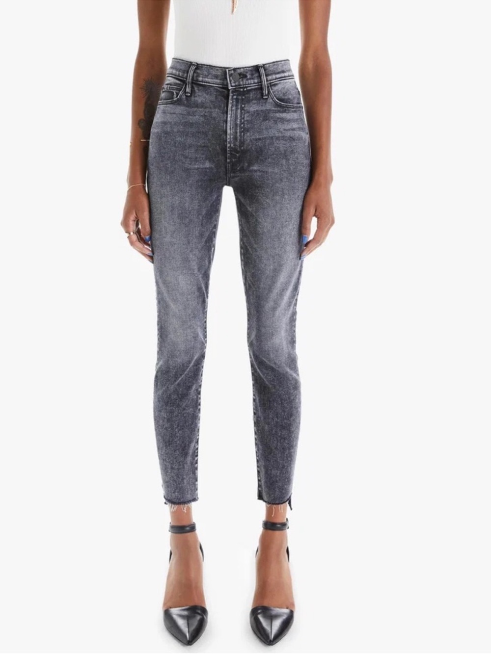MOTHER The Stunner Jeans Train Stops Gray High Rise Slim Straight Crop 24